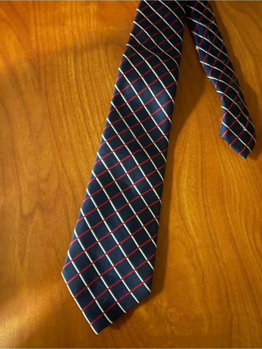 Classic Navy Plaid Men's Tie with Red and White Windowpane